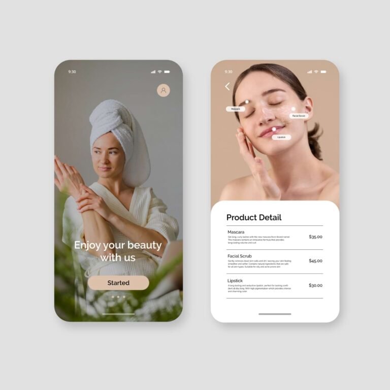 Beauty product mobile app design by Tech Radiation Infosystem creating user-friendly, visually appealing apps for shopping, product discovery, and customer engagement